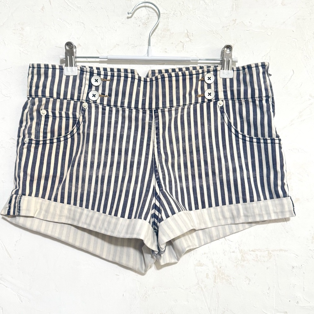 Free People Navy and White Striped Jean Shorts